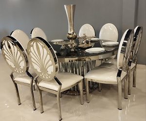 چیدمان صندلی پشت cnc و میز پایه لوله‌ای